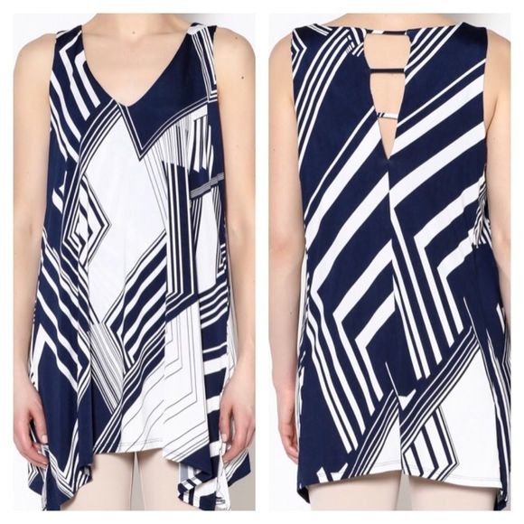 Last Tango Tops - Geometric print v-neck cage back Deep V neck -long